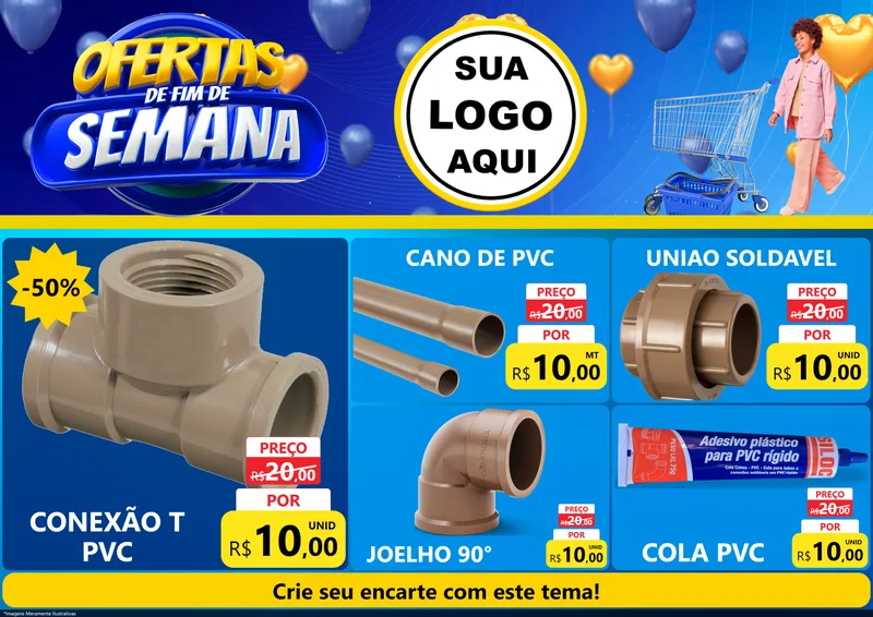 Modelo de Encarte para Encarte A4 Horizontal com o tema Ofertas de Fim de Semana para Tubos e conexões