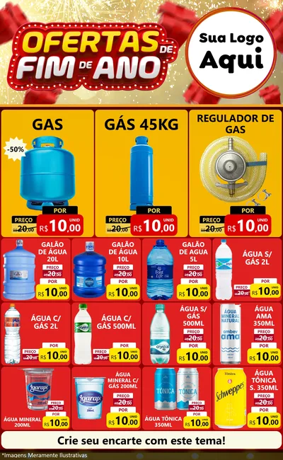 Modelo de Encarte para Encarte Grande com o tema Ofertas de Fim de Ano para Água e gás