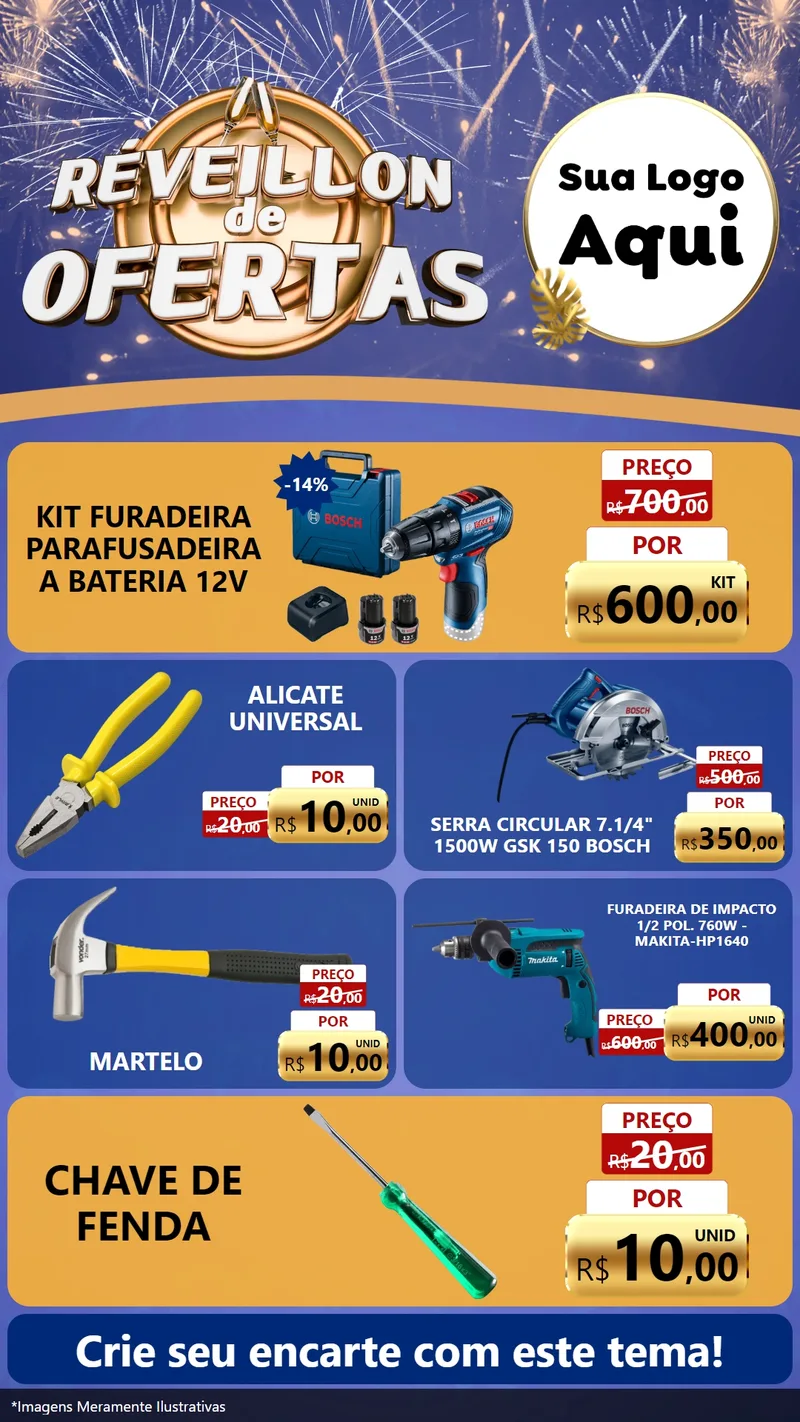 Modelo de TV para TV Vertical com o tema Réveillon de Ofertas para Maquinas e Ferramentas