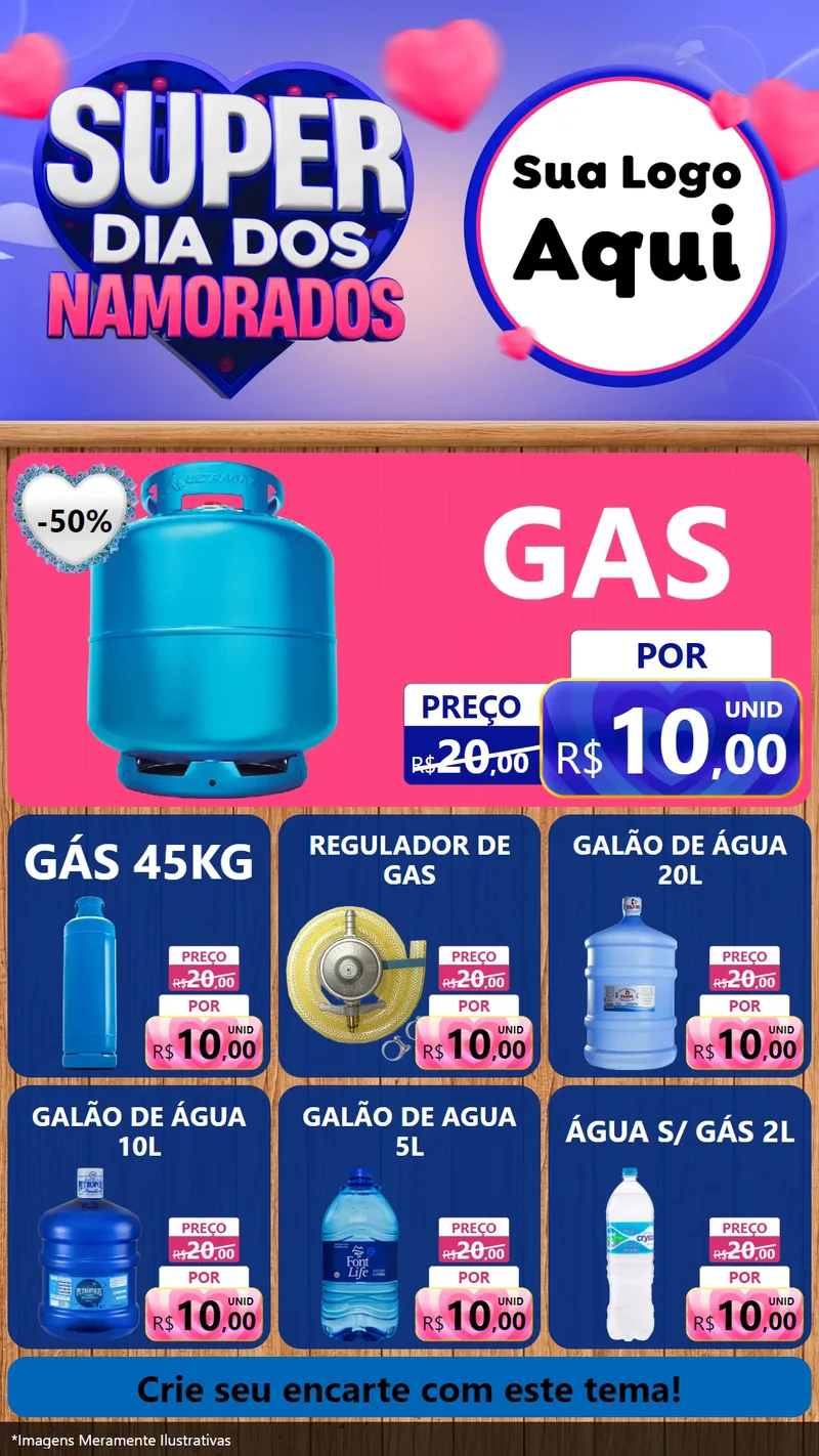 Modelo de Rede Social para Stories com o tema Super Dia dos Namorados para Água e gás