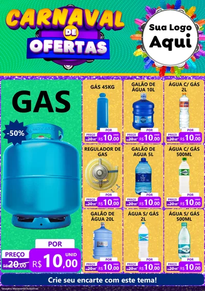 Modelo de Encarte para Encarte A4 Vertical com o tema Carnaval de Ofertas para Água e gás