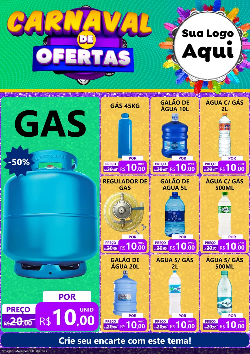 Modelo de Encarte para Encarte A4 Vertical com o tema Carnaval de Ofertas para Água e gás