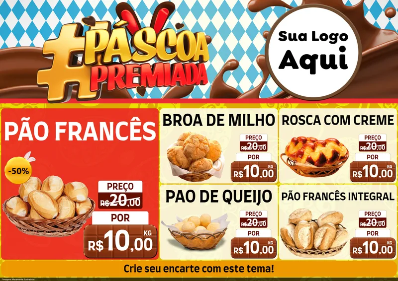 Modelo de Encarte para Encarte A4 Horizontal com o tema Páscoa Premiada para Padaria