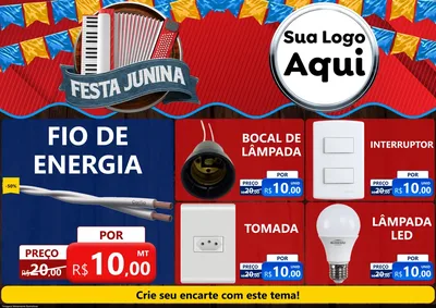 Modelo de Encarte para Encarte A4 Horizontal com o tema Festa Junina para Materiais Elétricos