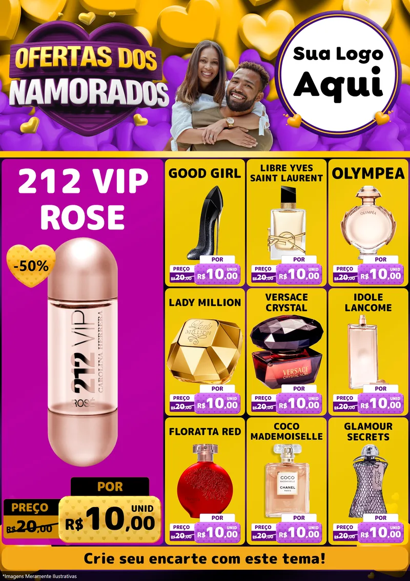 Modelo de Encarte para Encarte A4 Vertical com o tema Oferta Dos Namorados para Perfumes
