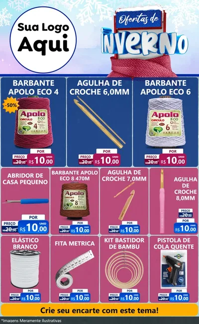 Modelo de Encarte para Encarte Grande com o tema Ofertas de Inverno para Armarinho e Aviamentos