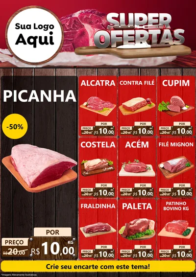 Modelo de Encarte para Encarte A4 Vertical com o tema Super Ofertas - Açougue para Açougue