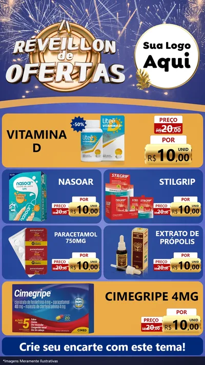 Modelo de TV para TV Vertical com o tema Réveillon de Ofertas para Farmácia