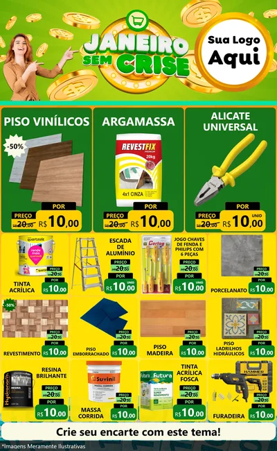 Modelo de Encarte para Encarte Grande com o tema Janeiro Sem Crise para Material para Construção