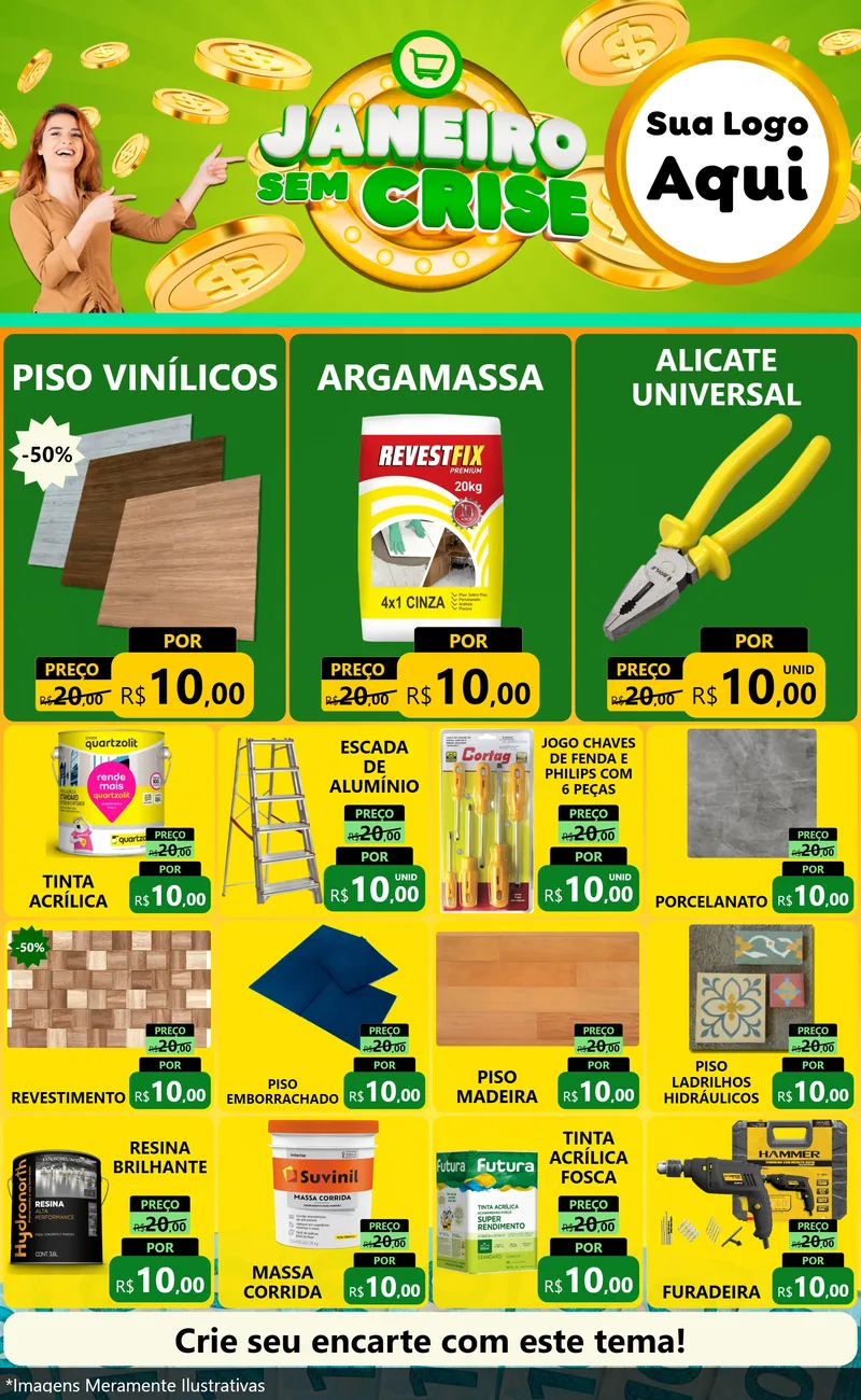 Modelo de Encarte para Encarte Grande com o tema Janeiro Sem Crise para Material para Construção