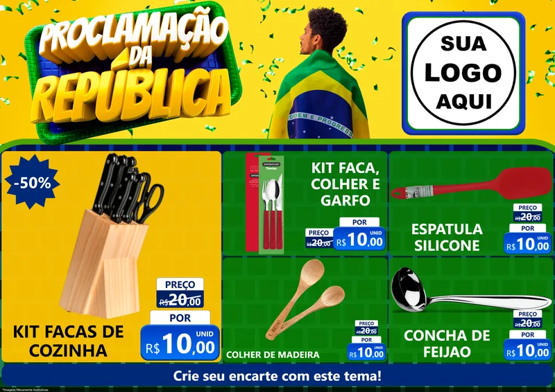 Modelo de Encarte para Encarte A4 Horizontal com o tema Proclamação da República para Utilidades Domésticas