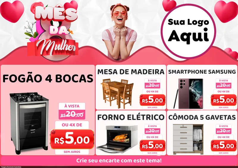 Modelo de Encarte para Encarte A4 Horizontal com o tema Mês da Mulher para Móveis e Eletro
