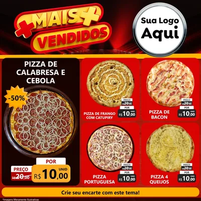 Modelo de Rede Social para Feed Facebook com o tema Mais Vendidos para Pizzaria