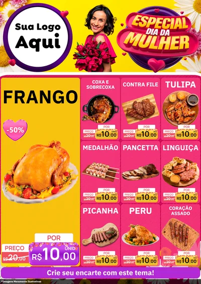 Modelo de Encarte para Encarte A4 Vertical com o tema Especial Dia da Mulher para Assados