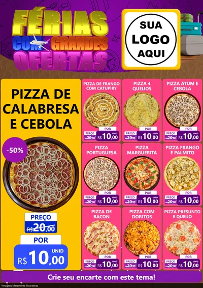 Modelo de Encarte para Encarte A4 Vertical com o tema Férias com Grandes Ofertas para Pizzaria