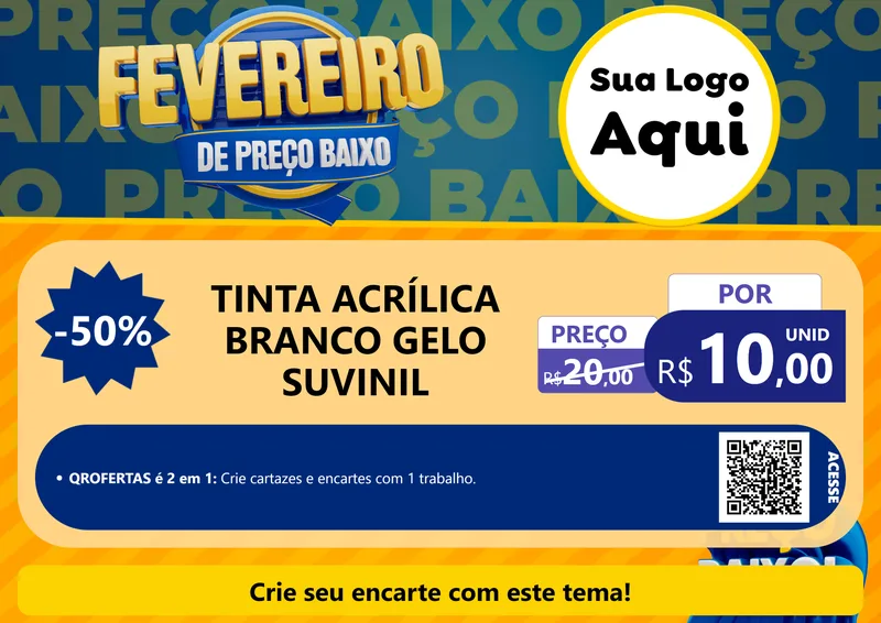 Modelo de Cartaz para Cartaz A4 Horizontal com o tema Fevereiro de Preço Baixo para Tintas e Ferramentas