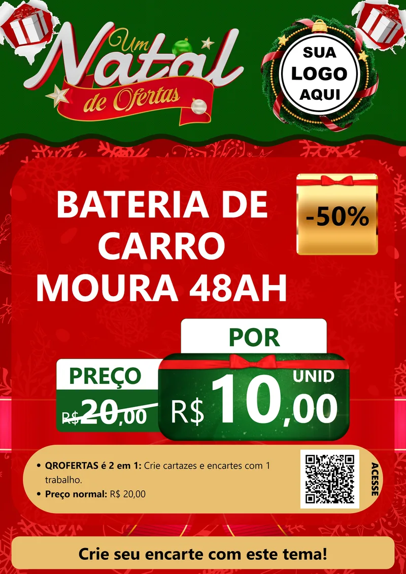 Modelo de Cartaz para Cartaz A4 Vertical com o tema Um Natal de Ofertas para Baterias Elétricas