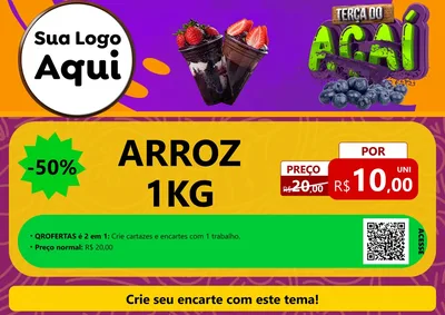 Modelo de Cartaz para Cartaz A4 Horizontal com o tema Terça do Açaí para Supermercado