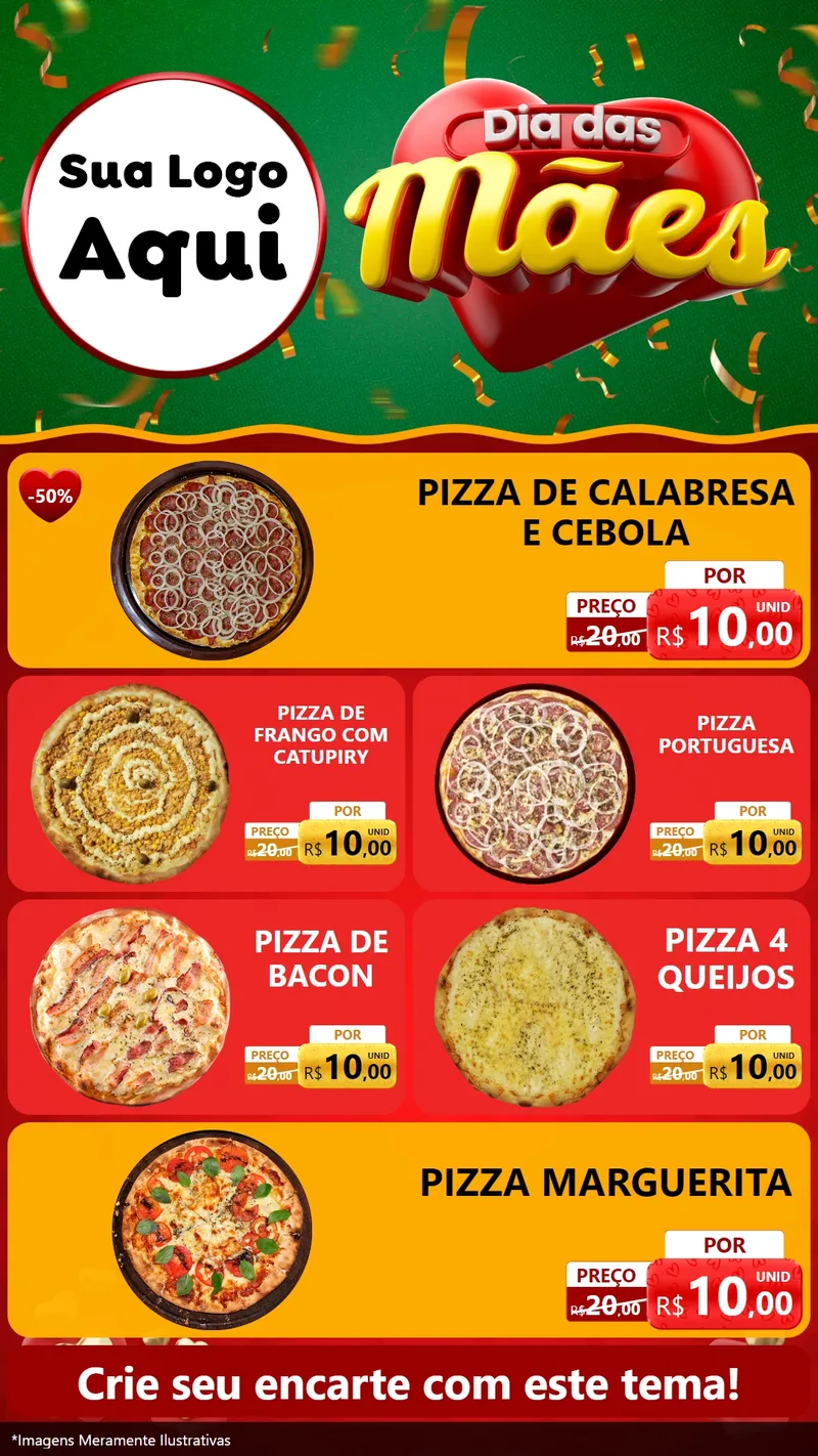 Modelo de TV para TV Vertical com o tema Dia das Mães para Pizzaria