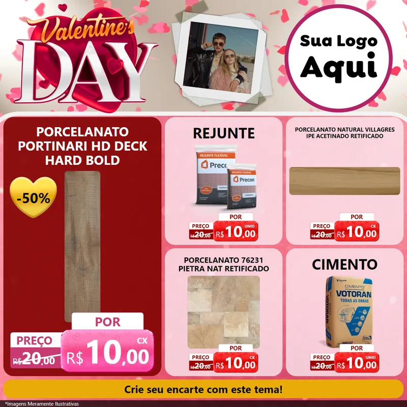 Modelo de Rede Social para Feed Facebook com o tema Valentine's Day para Pisos e revestimentos