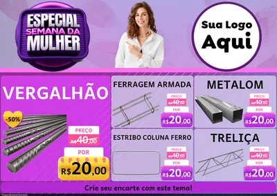 Modelo de Encarte para Encarte A4 Horizontal com o tema Especial Semana da Mulher para Ferragens