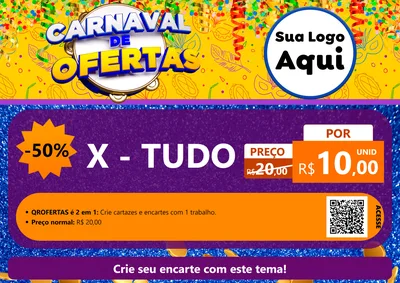 Modelo de Cartaz para Cartaz A4 Horizontal com o tema Carnaval de Ofertas para Hamburgueria