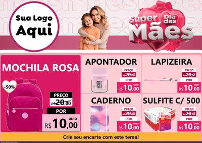Modelo de Encarte para Encarte A4 Horizontal com o tema Super Dia Das Mães para Papelaria