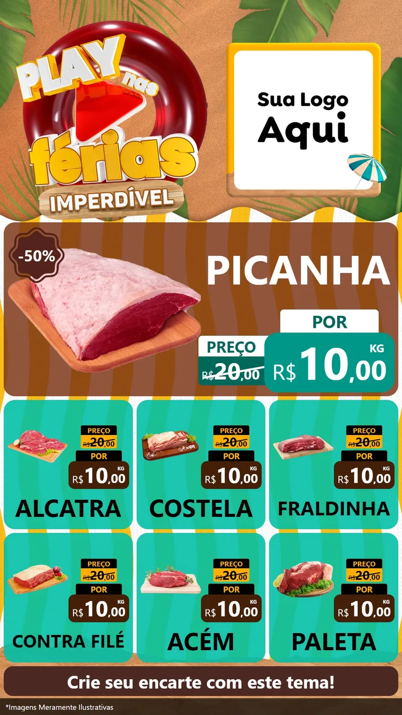 Modelo de Rede Social para Stories com o tema Play Nas Férias Imperdível para Açougue