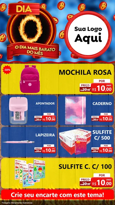 Modelo de TV para TV Vertical com o tema Dia O - O Dia Mais Barato Do Mês para Papelaria