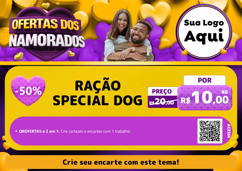 Modelo de Cartaz para Cartaz A4 Horizontal com o tema Oferta Dos Namorados para Pet Shop