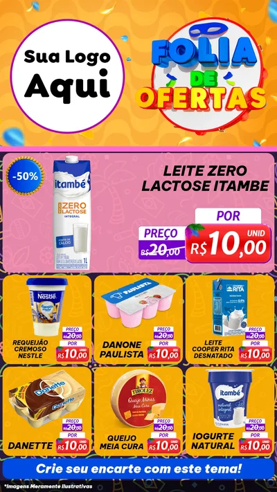 Modelo de Rede Social para Stories com o tema Folia de Ofertas para Frios e Laticínios