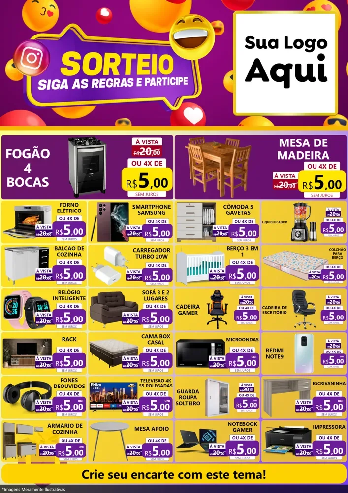 Modelo de Encarte para Encarte A4 Vertical com o tema Sorteio para Móveis e Eletro