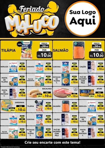 Modelo de Encarte para Encarte A4 Vertical com o tema Feriado Maluco para Peixaria