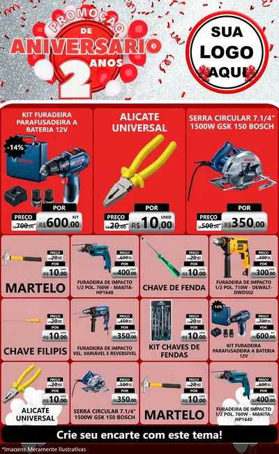 Modelo de Encarte para Encarte Grande com o tema Promoção de Aniversário - 2 Anos para Maquinas e Ferramentas