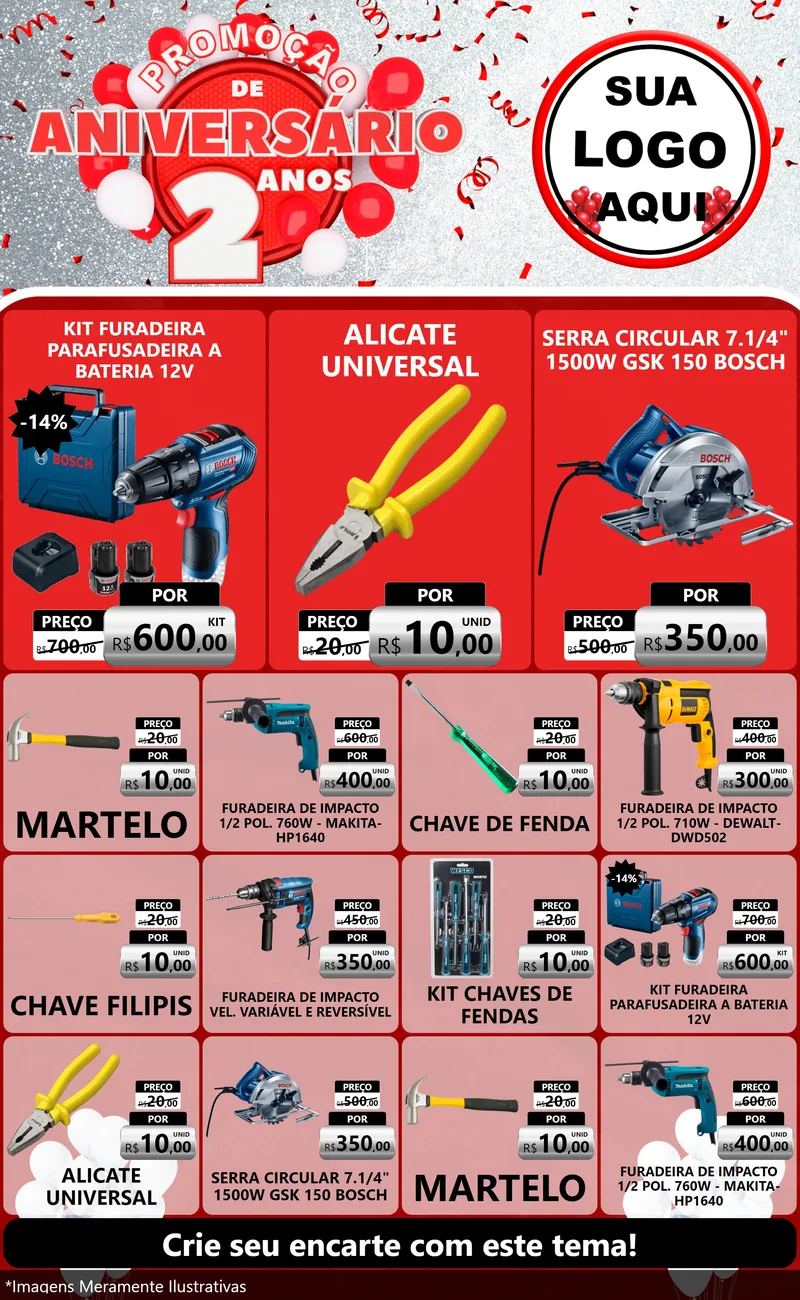 Modelo de Encarte para Encarte Grande com o tema Promoção de Aniversário - 2 Anos para Maquinas e Ferramentas