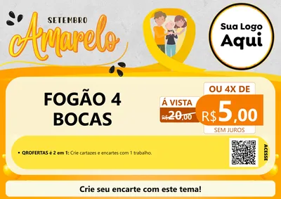 Modelo de Cartaz para Cartaz A4 Horizontal com o tema Setembro Amarelo para Móveis e Eletro