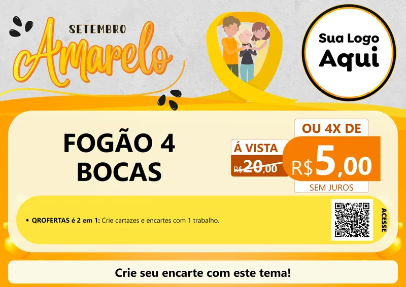 Modelo de Cartaz para Cartaz A4 Horizontal com o tema Setembro Amarelo para Móveis e Eletro