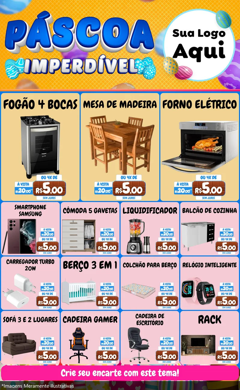 Modelo de Encarte para Encarte Grande com o tema Páscoa Imperdível para Móveis e Eletro