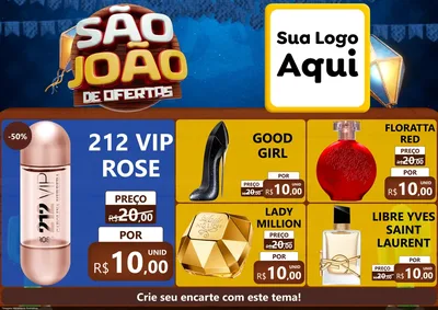 Modelo de Encarte para Encarte A4 Horizontal com o tema São João Ofertas Imbatíveis! - Junina para Perfumes
