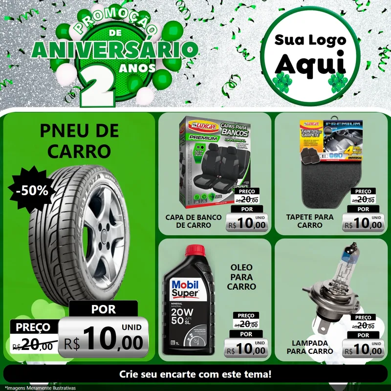 Modelo de Rede Social para Feed Facebook com o tema Promoção de Aniversário - 2 Anos para Auto peças