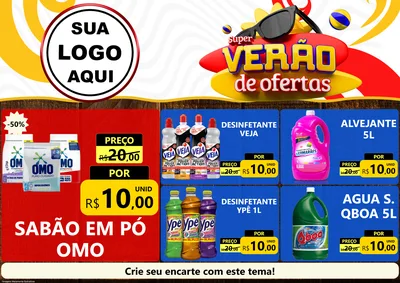 Modelo de Encarte para Encarte A4 Horizontal com o tema Super Verão de Ofertas para Produtos de Limpeza