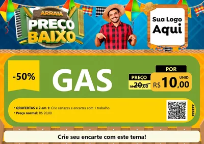 Modelo de Cartaz para Cartaz A4 Horizontal com o tema Arraiá de Preço Baixo - Junina para Água e gás