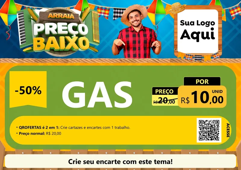 Modelo de Cartaz para Cartaz A4 Horizontal com o tema Arraiá de Preço Baixo - Junina para Água e gás