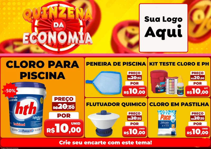 Modelo de Encarte para Encarte A4 Horizontal com o tema Quinzena Da Economia para Produtos para Piscina