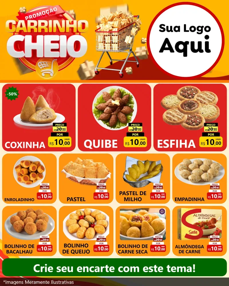 Modelo de Rede Social para Feed Instagram com o tema Promoção carrinho cheio para Salgadaria