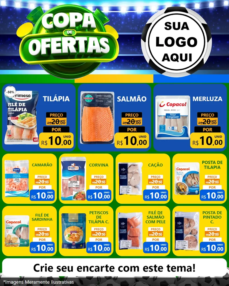 Modelo de Rede Social para Feed Instagram com o tema Copa de Ofertas para Peixaria