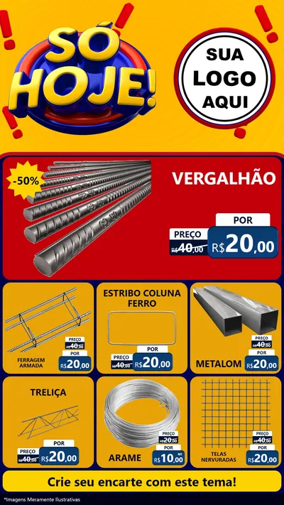 Modelo de Rede Social para Stories com o tema Só Hoje! para Ferragens