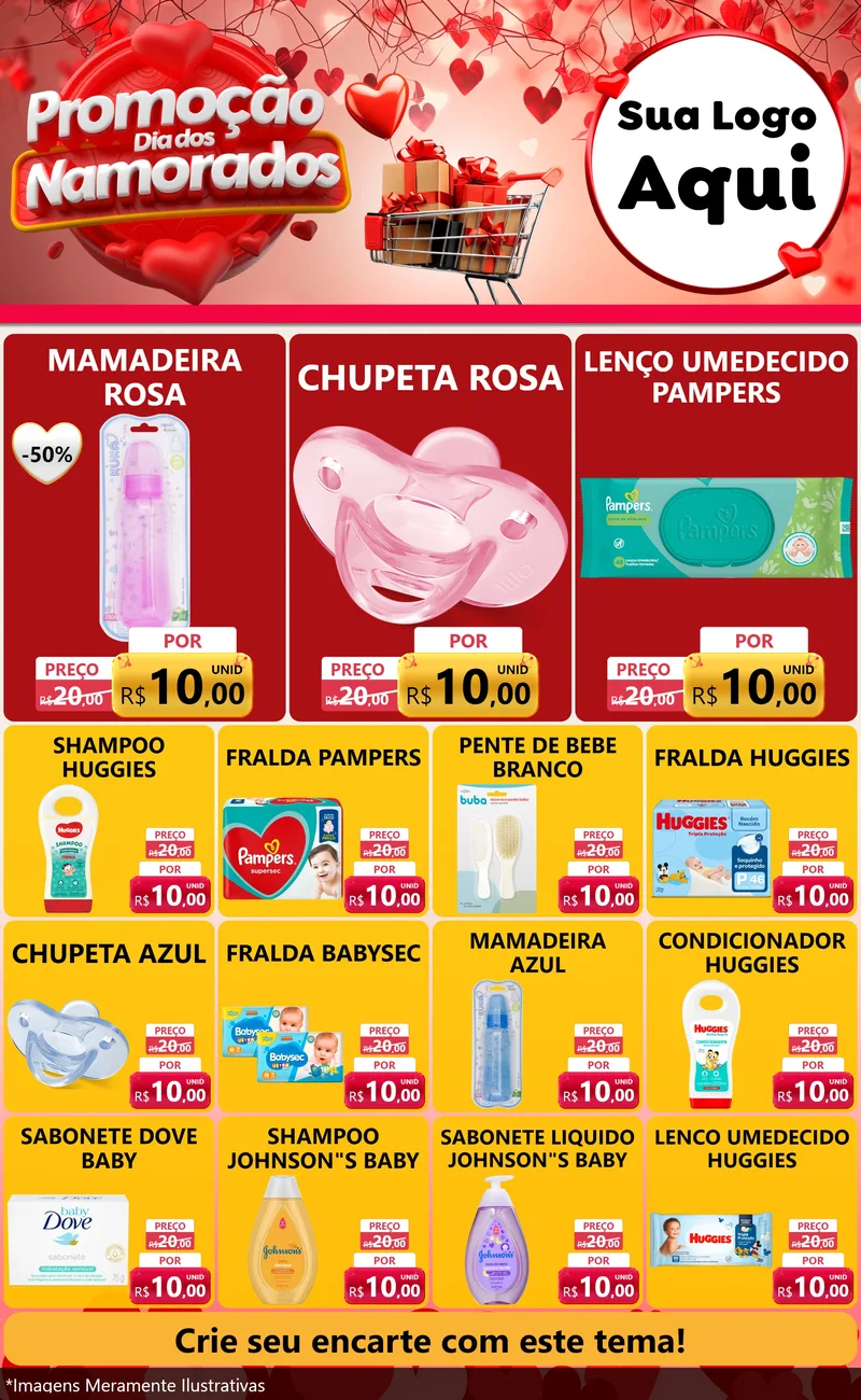 Modelo de Encarte para Encarte Grande com o tema Promoção Dia dos Namorados para Bebês