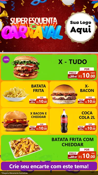 Modelo de TV para TV Vertical com o tema Super Esquenta de Carnaval para Hamburgueria