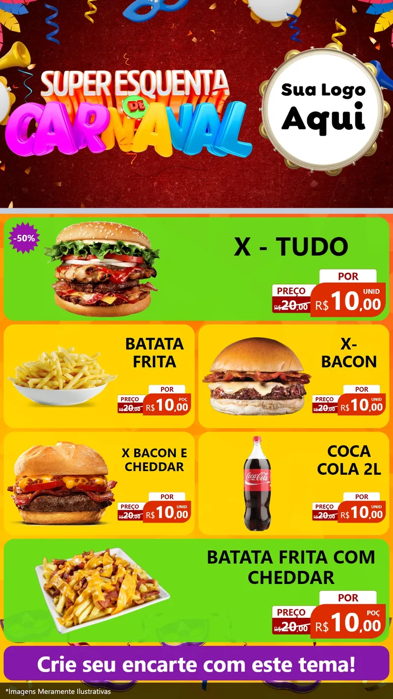 Modelo de TV para TV Vertical com o tema Super Esquenta de Carnaval para Hamburgueria
